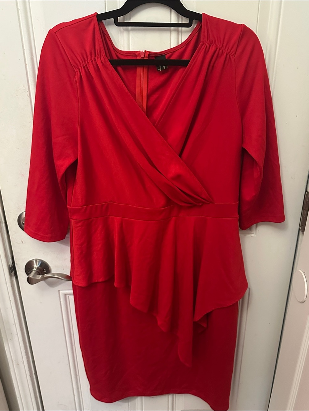 Red Surplice Peplum Dress - Women size XXL Vfshow Vfemage Classy Casual
